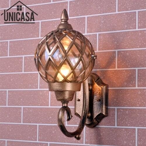Modern Glass Garden Outdoor Wall Lamp Antique Aluminum Industrial European style landscape Lighting Vintage round Lights