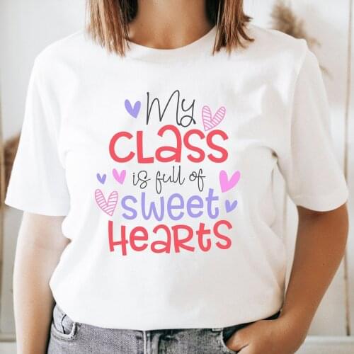 My Class Is Full Of Sweet Heart Harajuku Top Casual Ladies Basic O-collar Short Sleeved Women T-shirt Girl,Drop Ship