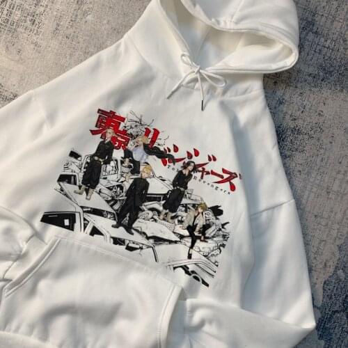 Japanese Tokyo Revengers Anime Streetwear Hoodie Tops Cartoon Print Hip Hop Punk Goth Casual Harajuku Sweatshirt Pullover Hooded
