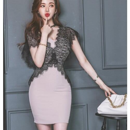 New arrival fashion party lace perspective sexy dress women elegant summer temperament office lady sleeveless mini pencil dress