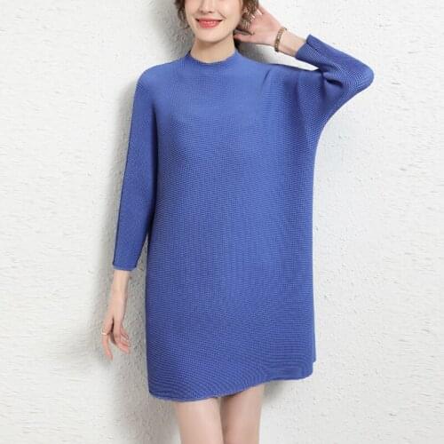 Issey miyake pleated high-end dress 2021 autumn new temperament elegant solid folda casual skinny dree for woman