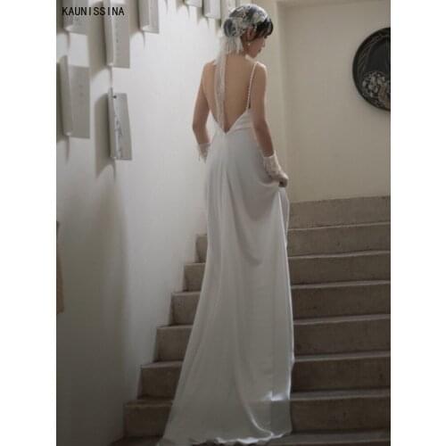 Sexy Backless Long Bride Dress Simple Satin White Wedding Dress Floor-Length Small Tail Mermaid Wedding Gowns vestidos de novia