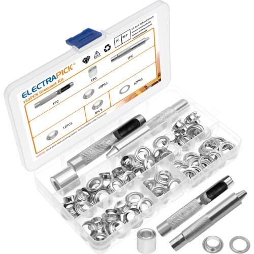 Electrapick Grommet Kit Metal Eyelets Grommets Punch Hole Tool Fastened Tool for Tarpaulin Fabric Curtains Craft Boxed