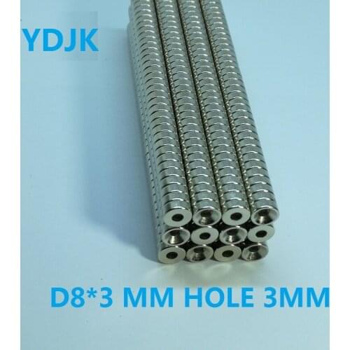 100PCS/LOT Disc Neodymium magnet 8*3 hole 3 N35 disc Rare earth permanent magnet 8x3 NdFeB magnets 8 x 3