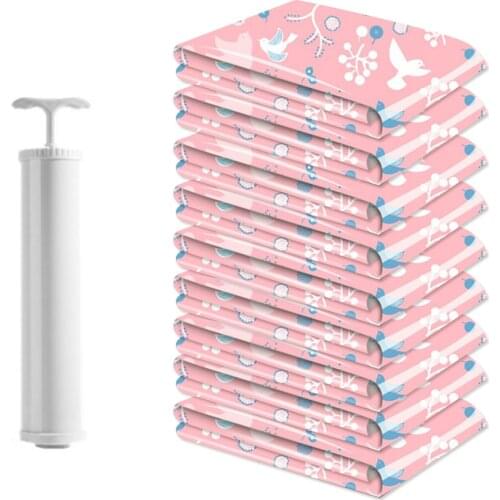 11PCS Thickened Vacuum Storage Bags for Quilt Cloth Compressed Bag with Hand Pump Reusable Blanket Clothes Pillow Organizer