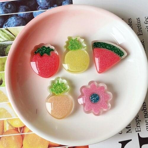 6pcs New Creative Cute Fruit Gold Powder Shiny Resin Jewelry Accessories Patch Diy Mobile Phone Case Material