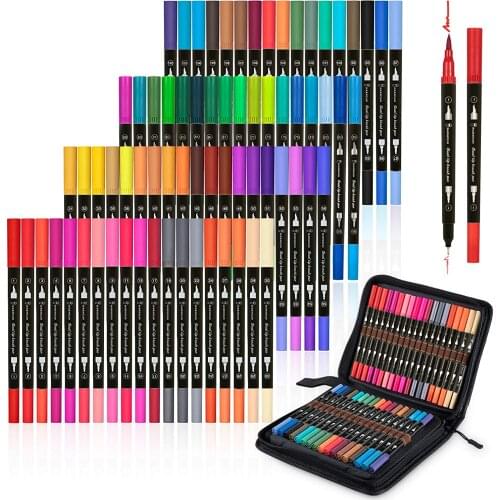 72 Colors Art Coloring Markers Set, Dual Tips Brush Fineliner Color Pens Kit with Case, Water Based Marker for Adult Kids Drawin