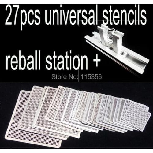 Free shipping 27pcs BGA Directly Heat Rework Reballing Universal Stencil Template + BGA Reballing Station Jig Kit