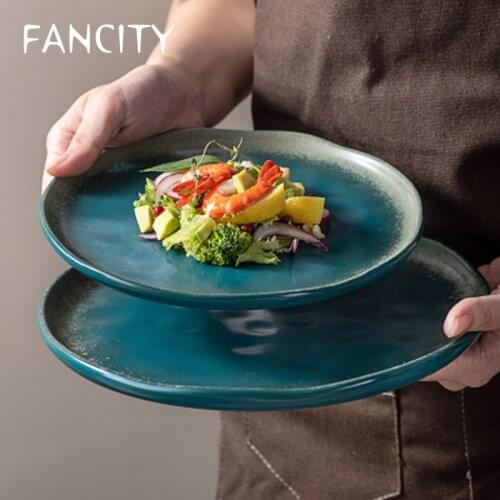FANCITY Creative Western Plate Home 2021 New Steak Plate Breakfast Flat Simple Dessert Western Plate Tableware