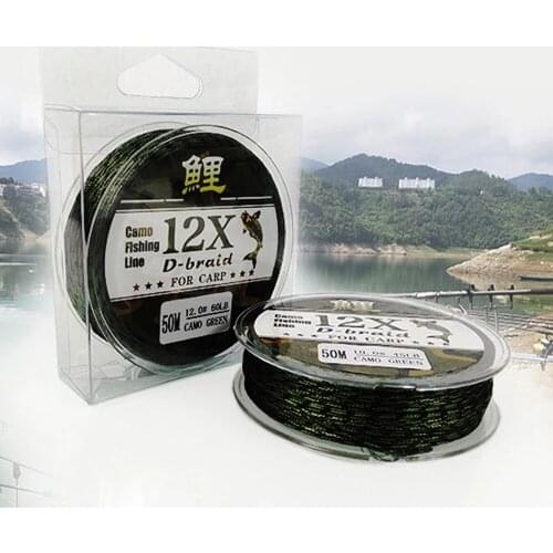 Jigeecarp 12 Strands 50/100 Meters Camo Braided PE Fish Line Carp Fishing Line Weave Strong Rig Pesca Tackle Accessories