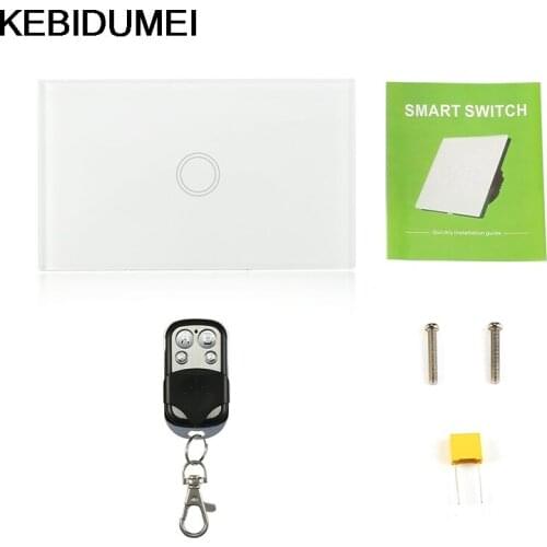 KEBIDUMEI Switch Light Switch 110V Remote Control Switch Crystal Glass Panel Wireless Wall Buttons Touch Switch 1 Gang 1Way
