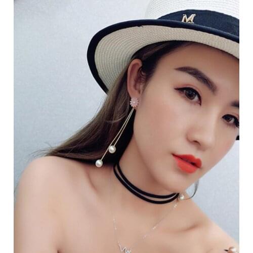 Fashion Pearl Tassel Earrings Long Super Fairy Daisy Earrings Flower Stud Earrings Teenage heart for female
