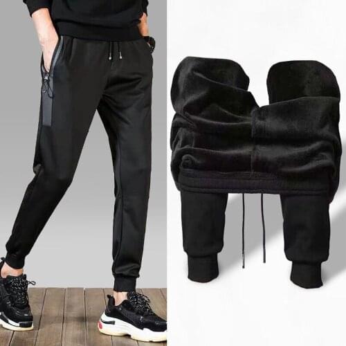 Mens Plus Size M-5XL Winter Warm Pants Outside Fleece Joggers Thicken Sweatpants Heavy Zipper Trousers Men Loose Sweat Pants