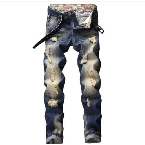 Men Ripped Jeans Denim Destroyed Cotton Men Casual Denim Trousers For Male Fashion Long Jeans Plus Size 28-40