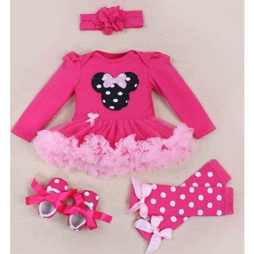 Newest Baby Clothing Sets Newborn Girl Cartoon Rompers Tutu Skirt+Headband+Shoes+Socks Kids Cotton Clothes 1st Birthday Gift
