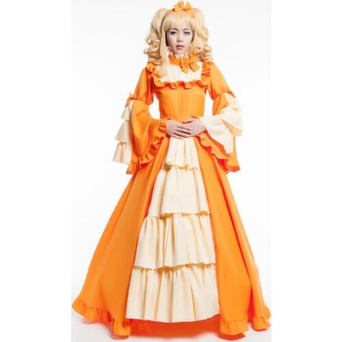 New Black Butler Kuroshitsuji Elizabeth Cosplay Costume Orange Fancy Dress Lolita Dress Halloween Party Anime Costumes for Women