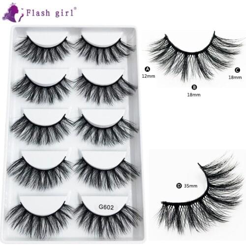 Flash Girl New arrives G6 series 8 style long 5 pairs handmade 3D mink hair eyelashes
