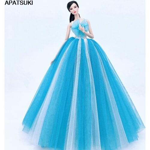 Gradient Blue White Fashion Doll Clothes For Barbie Doll Outfits Party Gown For 1/6 BJD Doll Wedding Dress Toys For Children
