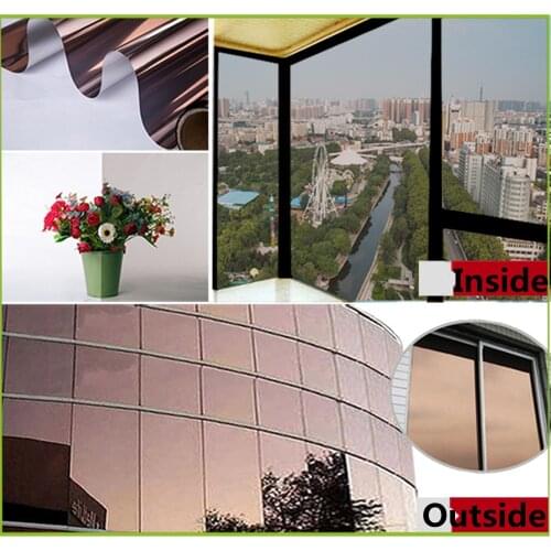 One Way Mirror SUNICE 50CMx300CM Silver Brown Mirror Film One-way Privacy Solar Tint Film Self-adhesive+Heat Control Stickers