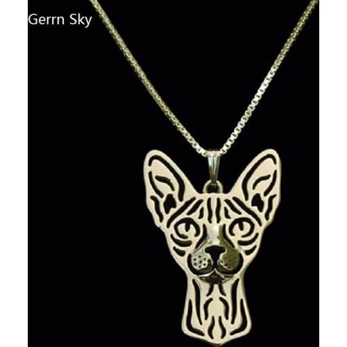 Sphynx cat necklace Handmade Carved hollow accessory jewelry golden colors plated fast delivery