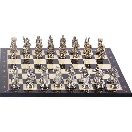 Gift Home Metal Ottoman Byzantine Chess set Medium Size Bright and Walnut Board dedicated chess set hobby and collectible custom day