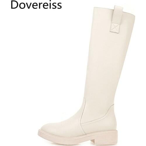 Dovereiss Fashion Womens Shoes Winter sexy Pure color Zipper silver beige new Round toe Ladies Boots Knee High Boots 33-43