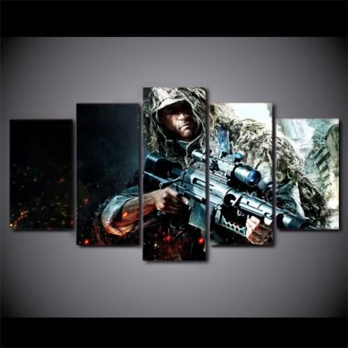 Modern Wall Art Poster Frame HD Printed Modular Pictures 5 Piece Rifles Soldiers Games Snipers Canvas Painting Home Decor
