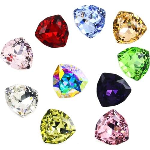 12mm Mix Colorful Fat-Triangle Glass Crystal Strass Rhinestones Applique Nail Art Decorations For Clothes Needlework Accessories