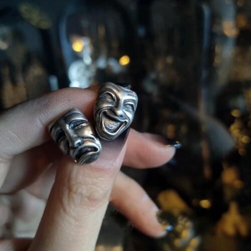 Vintage Silver Color Clown Mask Stud Earrings Personality Smiling Face and Crying Face Earrings Motorcycle Party Punk Jewelry