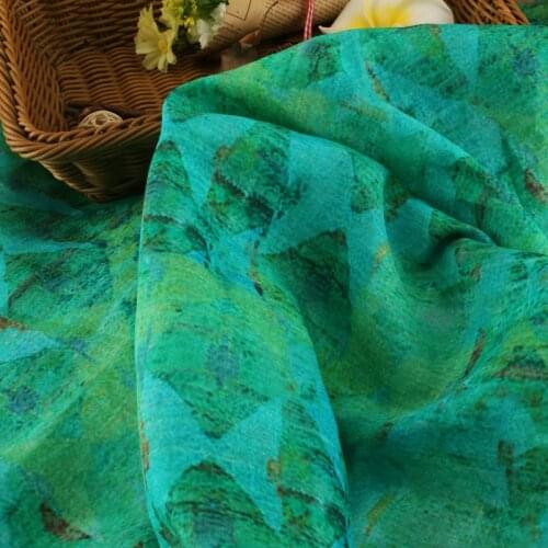 High grade ramie fabric Green printing patchwork Fashionable loose cheongsam dress top tissu