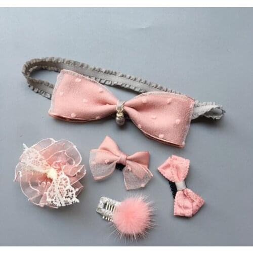Top quality Little Girls Hair Accessories Mini Small Bow pom pom Hair Clips chiffon flower Hairpins Headbands hair band bandage