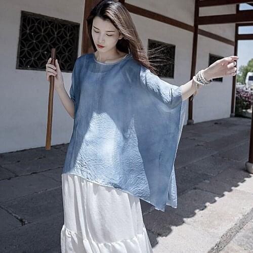 QPFJQD Ladies Summer Spray Dyeing Tops And Blouse Plus Size Women Loose Shirt 2021 Oversized Smock O Neck