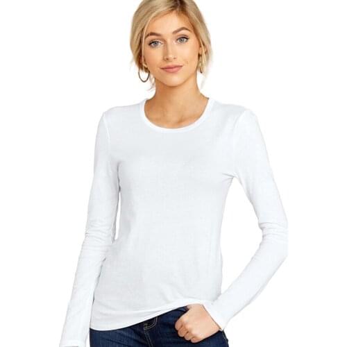 SXYTXE Women Basic Long Sleeve Crew Neck T-Shirt Casual Fitted Solid Cotton Tops