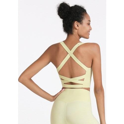 Womens Bra Gym Fitness Sports Bra Without Bones Breathable Quick Dry Seamless Bra Womens Underwear Cross-back Shockproof Vest