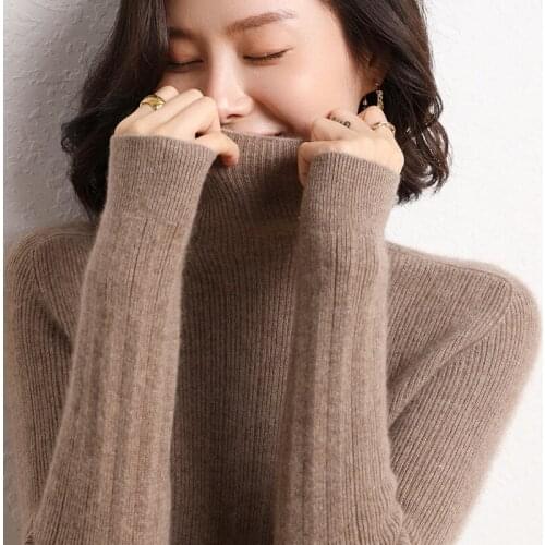 Women Turtleneck Pullover 100% Cashmere Sweater 2021 New High Elasticity Sweater Female Warm Soft Basic Jumper Solid Slim Femme
