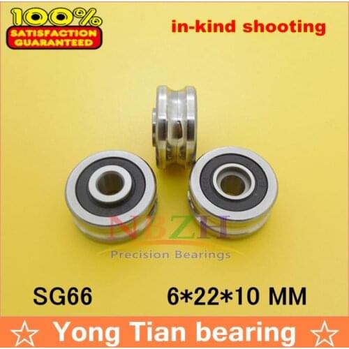 10PCS SG66 2RS U Groove pulley ball bearings 6*22*10 mm R3U Track guide roller bearing (Precision double row balls) ABEC-5