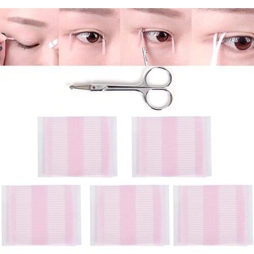 208pcs Double Sided Adhesive Eyelid Fiber Magic Makeup Invisible Eye Sticker Tape Eyelid String Tools + Safety Scissors Hot