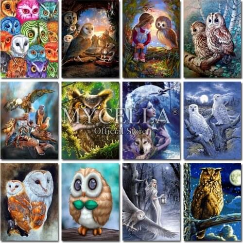 5D Diy Diamond Painting Owl Diamond Embroidery Full Round Rhinestone Cross Stitch Mosaic Home Decoration Animals Christmas Gift
