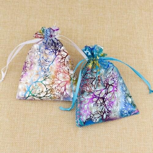 9x12cm (3.54"x4.72")White/Blue Pick 10pcs Organza Gift Packaging Bags Small Gifts Wedding Bags Coralline Organza Jewelry Pouch