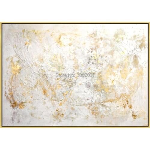 Abstract Thick Texture Gold and White Color Canvas Painting Fashion Big Wall Art Picture For Living Room Aisle Modern Home Decor