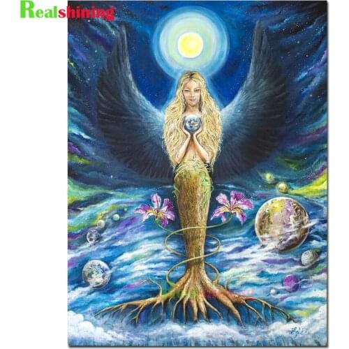 Earth Tree Angel Wings Art 5D Diamond Painting Full Drill Square Round Diamond Embroidery Sale Flowers Girl portrait,N2070