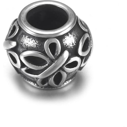 Stainless Steel Drum Bead Butterfly Hollow Polished 5.5mm Large Hole Metal Beads Charms for DIY Jewelry Making Accessories