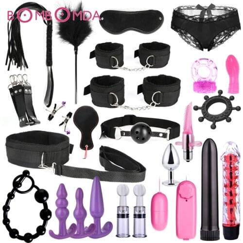 BDSM Bondage Toys Fetish Anal Plug Vibrator Handcuff Whip Vibrator Vagina Balls Blowjob Couples Slave Tame Tease Games Sex Shop