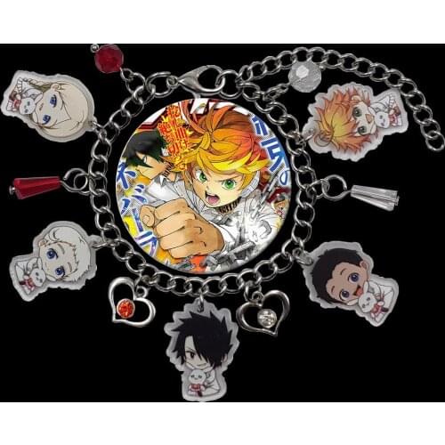 Hot Sale Acrylic Charm Anime The Promised Neverland Chain Bracelet For Women Men Girl Heart Bead Cute Lovers Birthday Gift