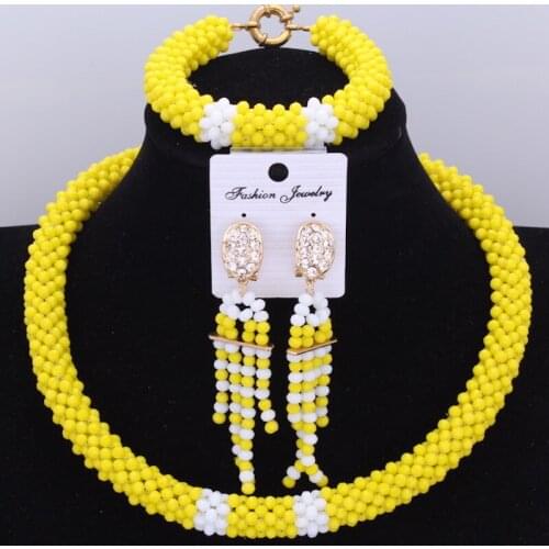 Dudo Nigerian Wedding African Crystal Beads Jewelry Set 2 Colors Transparent Opaque Bridal Necklace Set Handmade Jewellery Set