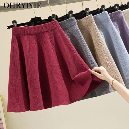 OHRYIYIE Short Warm Knitted Skirt Women 2021 Autumn Winter Womens High Waist Mini A Line Skirt Female Elegant All-match Skirt