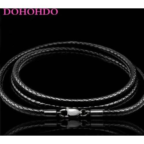 New Leather Cord Waxed Rope Necklace Cord Black Lobster Clasp Connector Chain For Men Women DIY Necklace Jewelry Making 40-60cm