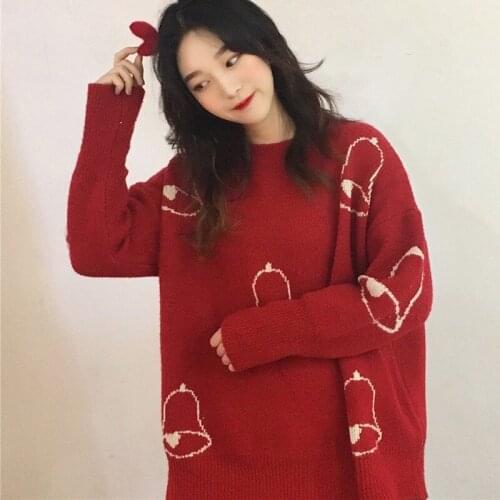 Hot Sale Korean Style Womens Thicken Christmas Sweater Loose Casual Red Knit Pullover Fashion Trend Sweater New