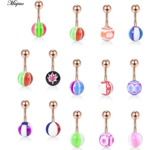 Miqiao 1pc More Style Sexy Navel Belly Button Rings Acrylic Ball Piercing Stainless Steel Body Jewelry Woman Gift