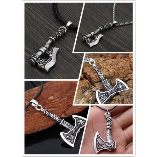 Mens Viking Valknut Wolf Raven Axe Pendant Odins Symbol scandinavian Vegvisir Rune Nacklace Charm Male norse Amulet Jewelry